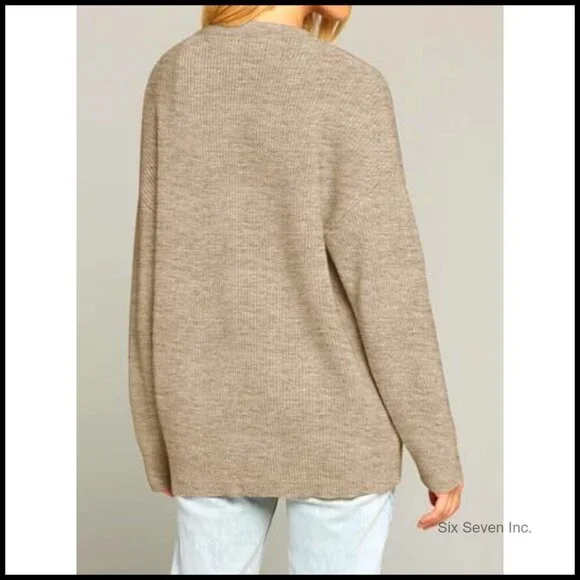 Oversized V Neck Cardigan Open Front Loose Knit Soft Cozy Fall Sweater - Picture 3 of 7